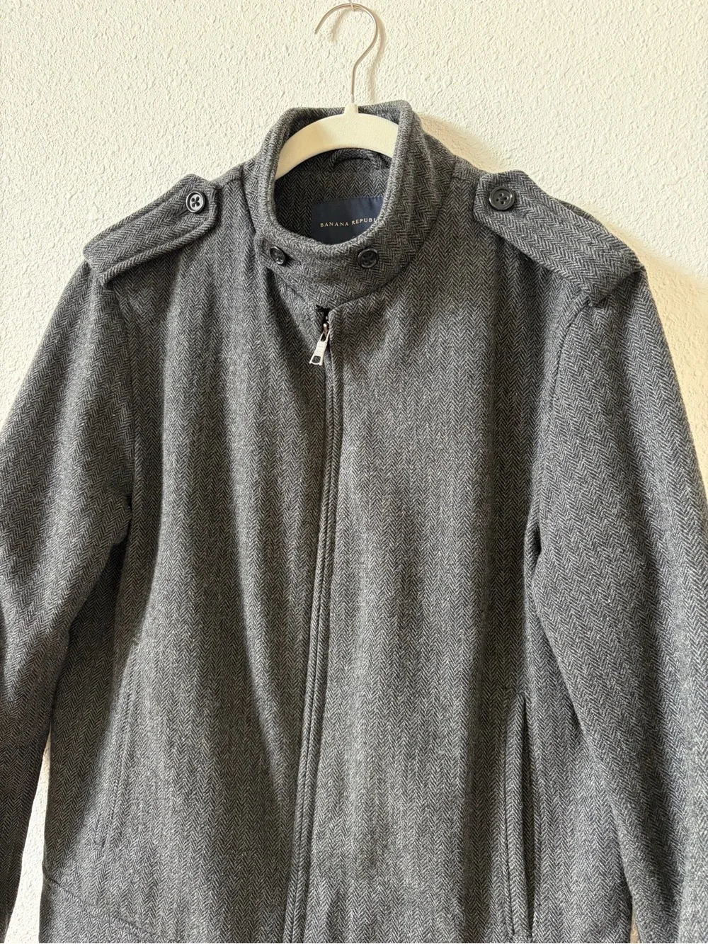 Banana Republic Grey Herringbone Wool Blend Bomber Jacket Men’s Small Luxury